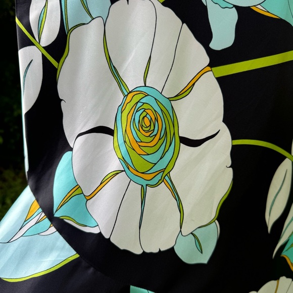 Russell‎ Scott 100% Silk Floral Knee Length Skirt Teal Black Mermaid Size 8 - Picture 5 of 9